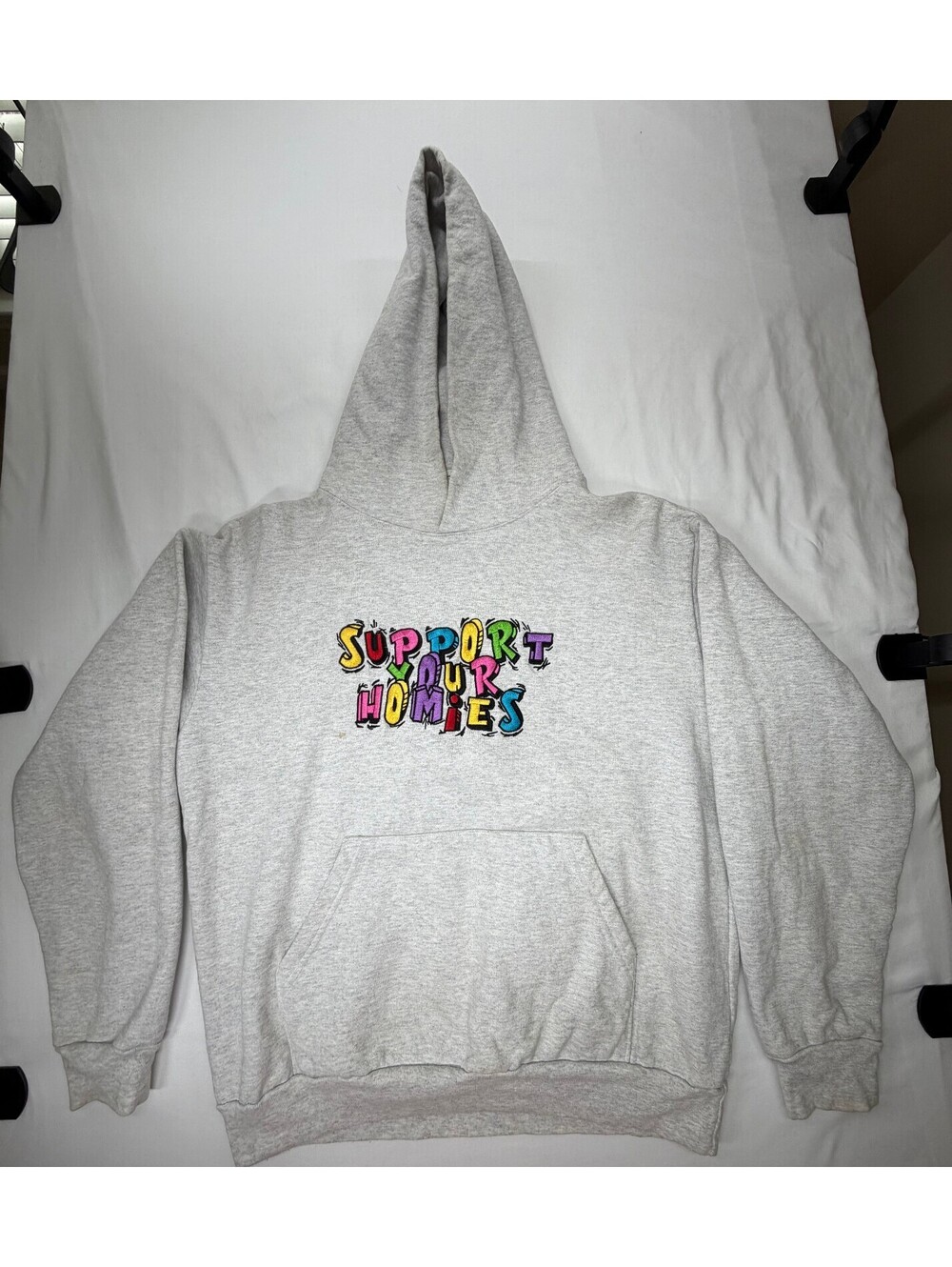 Bricks & Wood Men's Graphic Hoodie Support Your Homies Pullover Size Large Grey